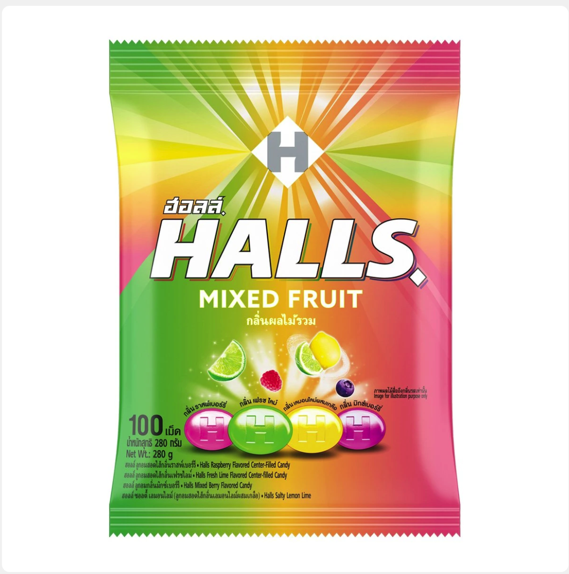 HALLS Mixed Fruit Flavored Candy 100 pillow per serve 280 g