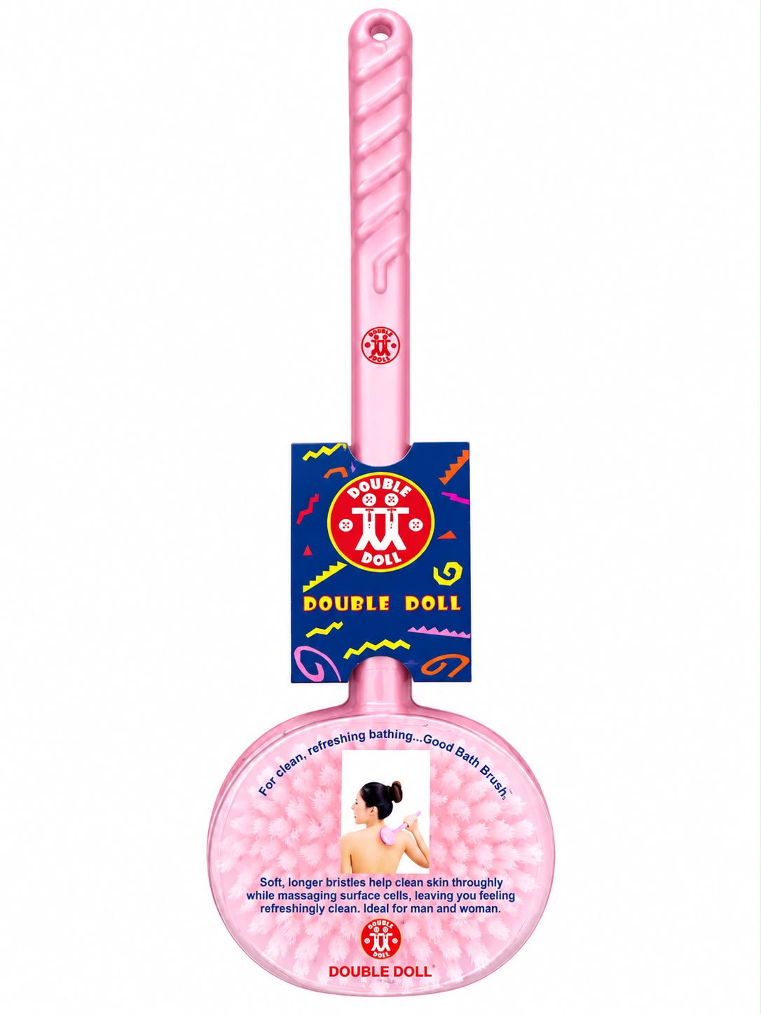 Double Doll Good Bath Brush – Long Handle Soft Bristle Body & Back Shower Brush | Pink