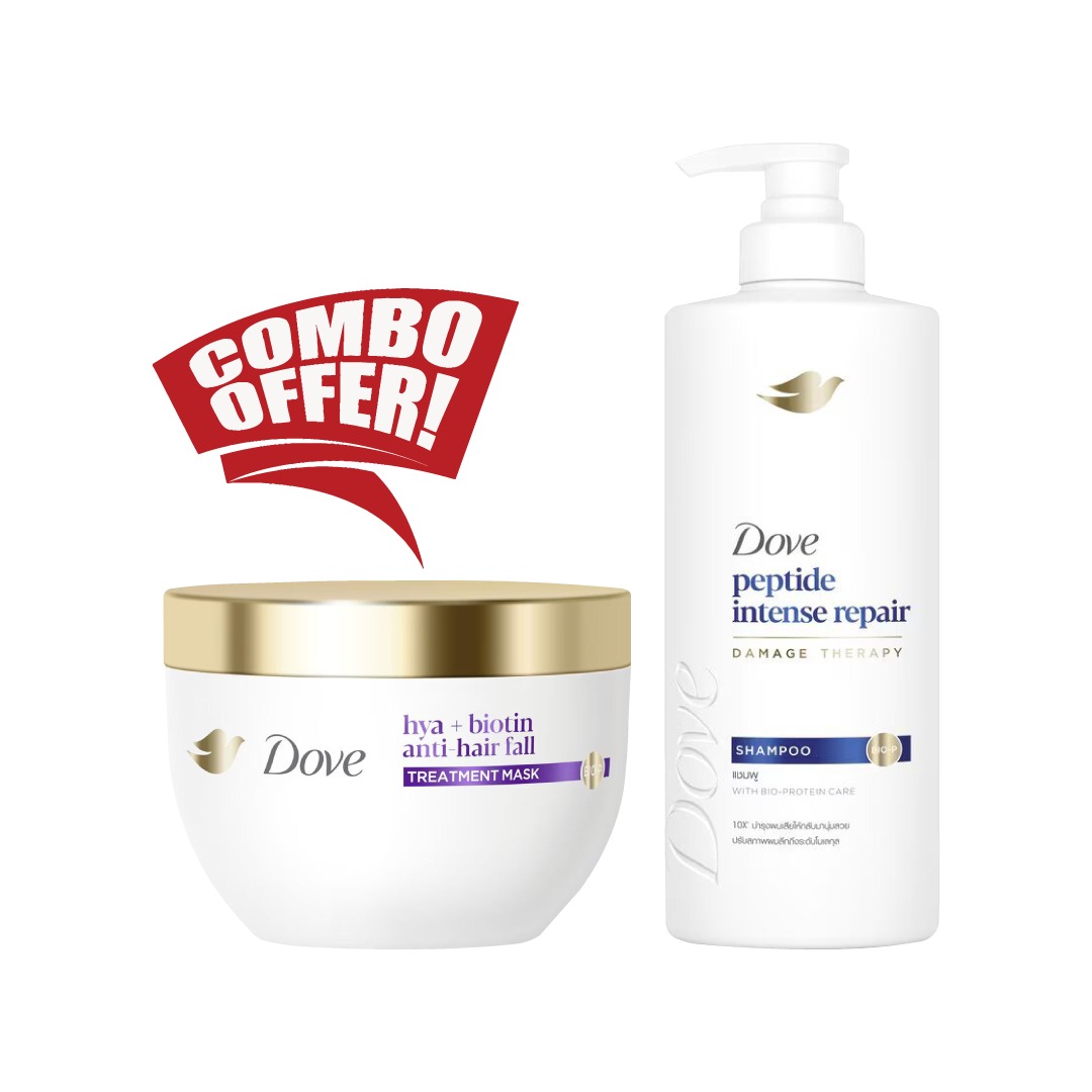 Dove Peptide Intense Repair Shampoo & Hya+Biotin Mask Duo