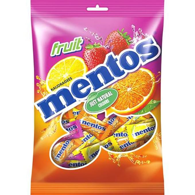 Mentos Fruit Chewy Candy 100 Single Serve Pillow Packs