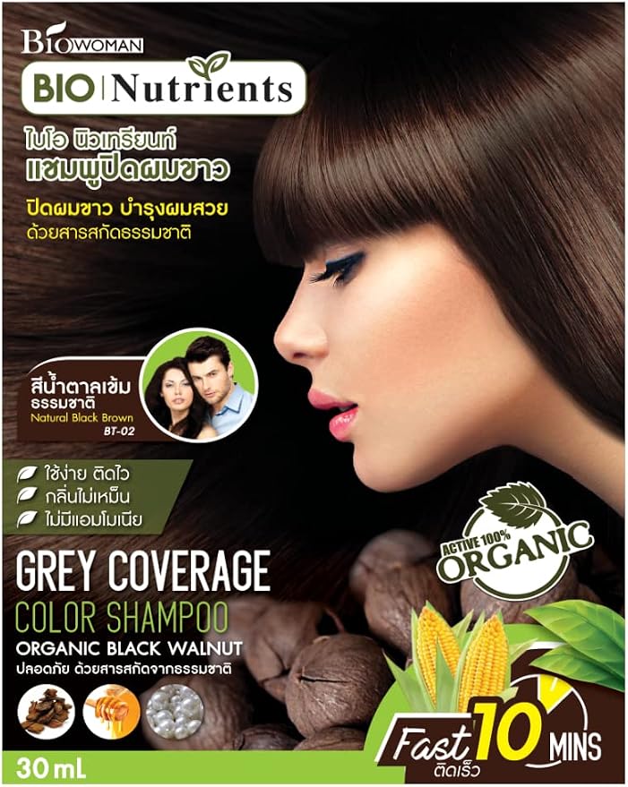 BioWomen Natural Black Brown Bt-02 Grey Coverage Color Shampoo 30ml