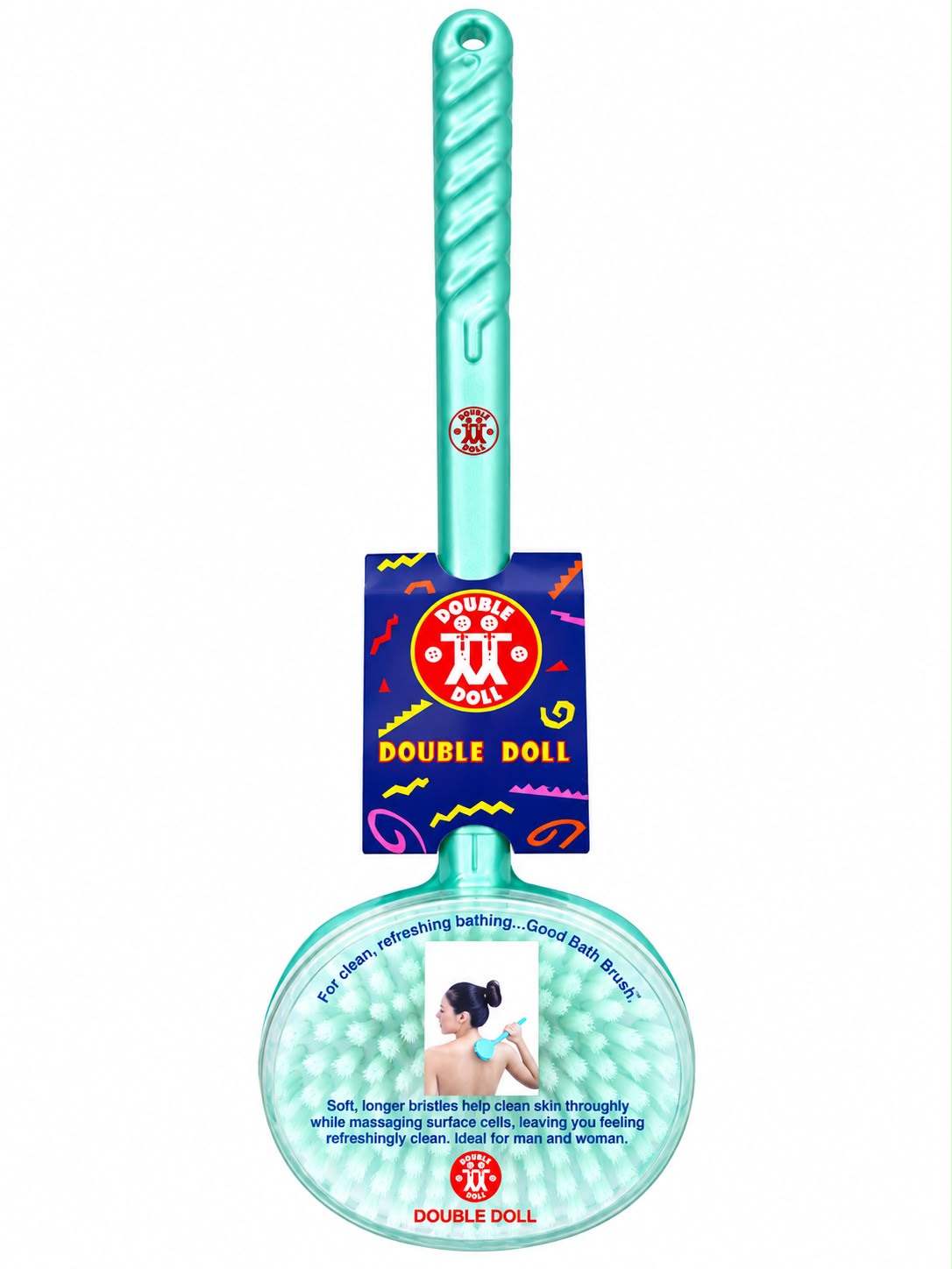 Double Doll Good Bath Brush with Long Handle & Soft Bristles – Body & Back Cleaning Shower Brush
